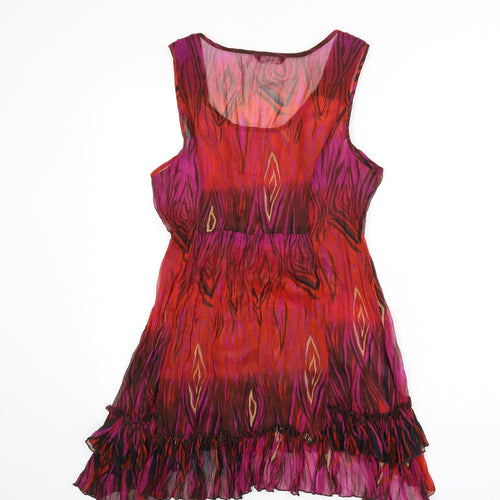 M&Co Womens Multicoloured Geometric Polyester A-Line Size 14 Scoop Neck Pullover - Beaded, Ruffle Hem