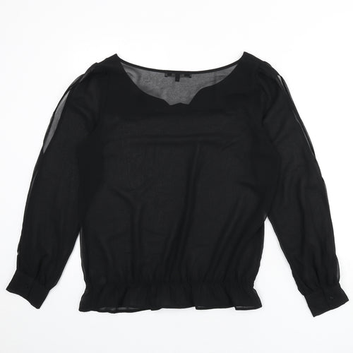 NEXT Womens Black Polyester Basic Blouse Size 12 V-Neck - Sheer