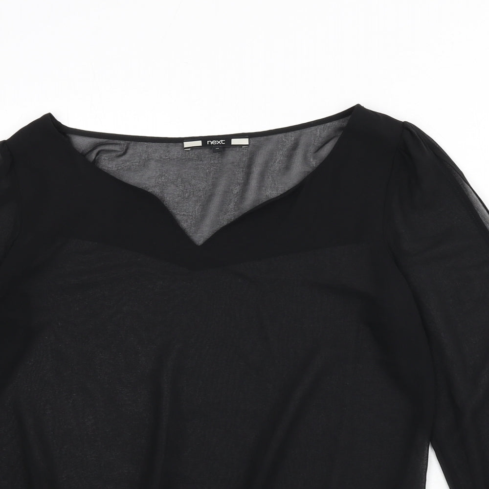NEXT Womens Black Polyester Basic Blouse Size 12 V-Neck - Sheer