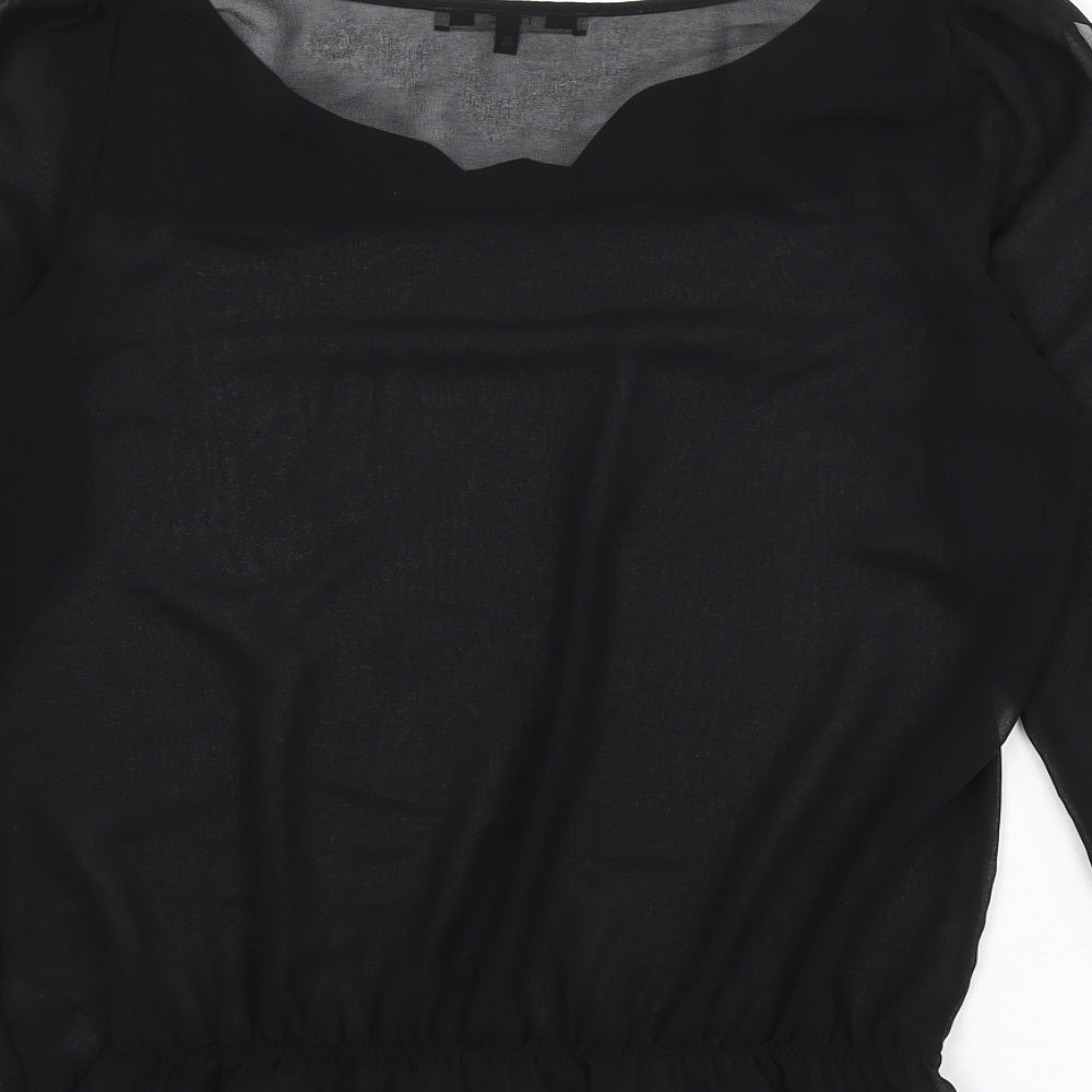 NEXT Womens Black Polyester Basic Blouse Size 12 V-Neck - Sheer