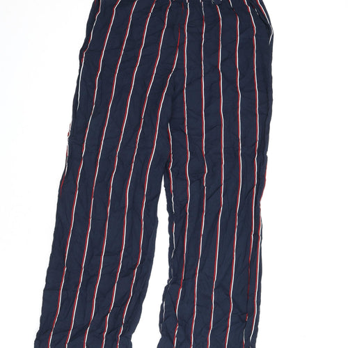 Divided by H&M Womens Blue Striped Viscose Trousers Size 10 L26 in Regular