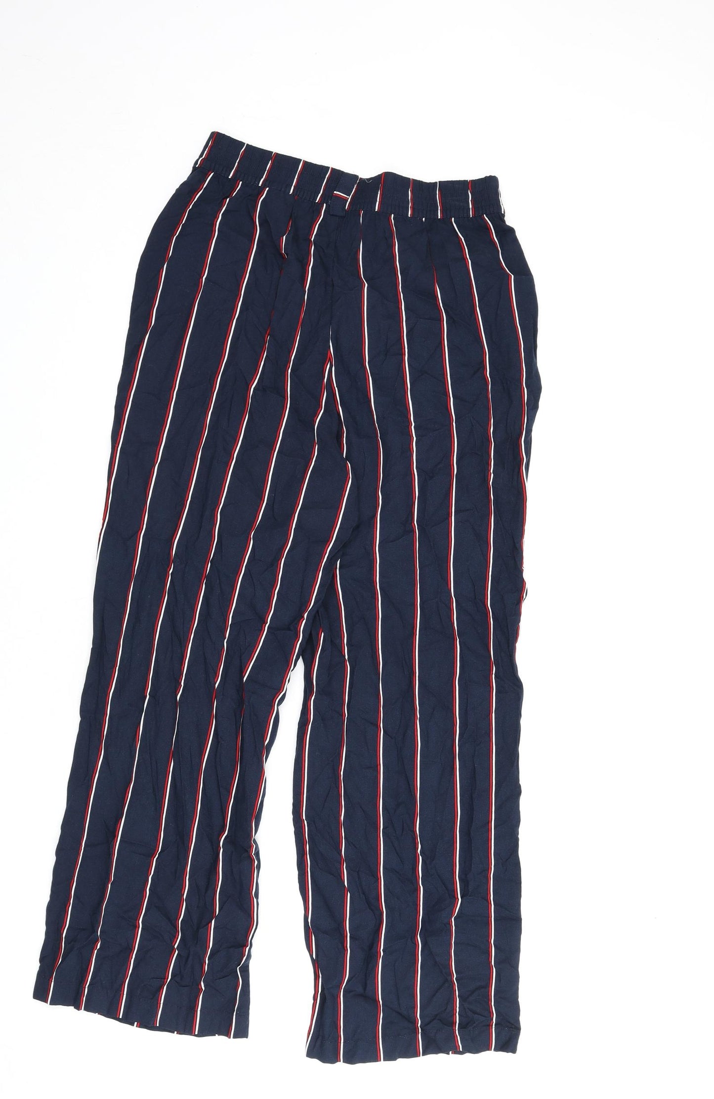 Divided by H&M Womens Blue Striped Viscose Trousers Size 10 L26 in Regular