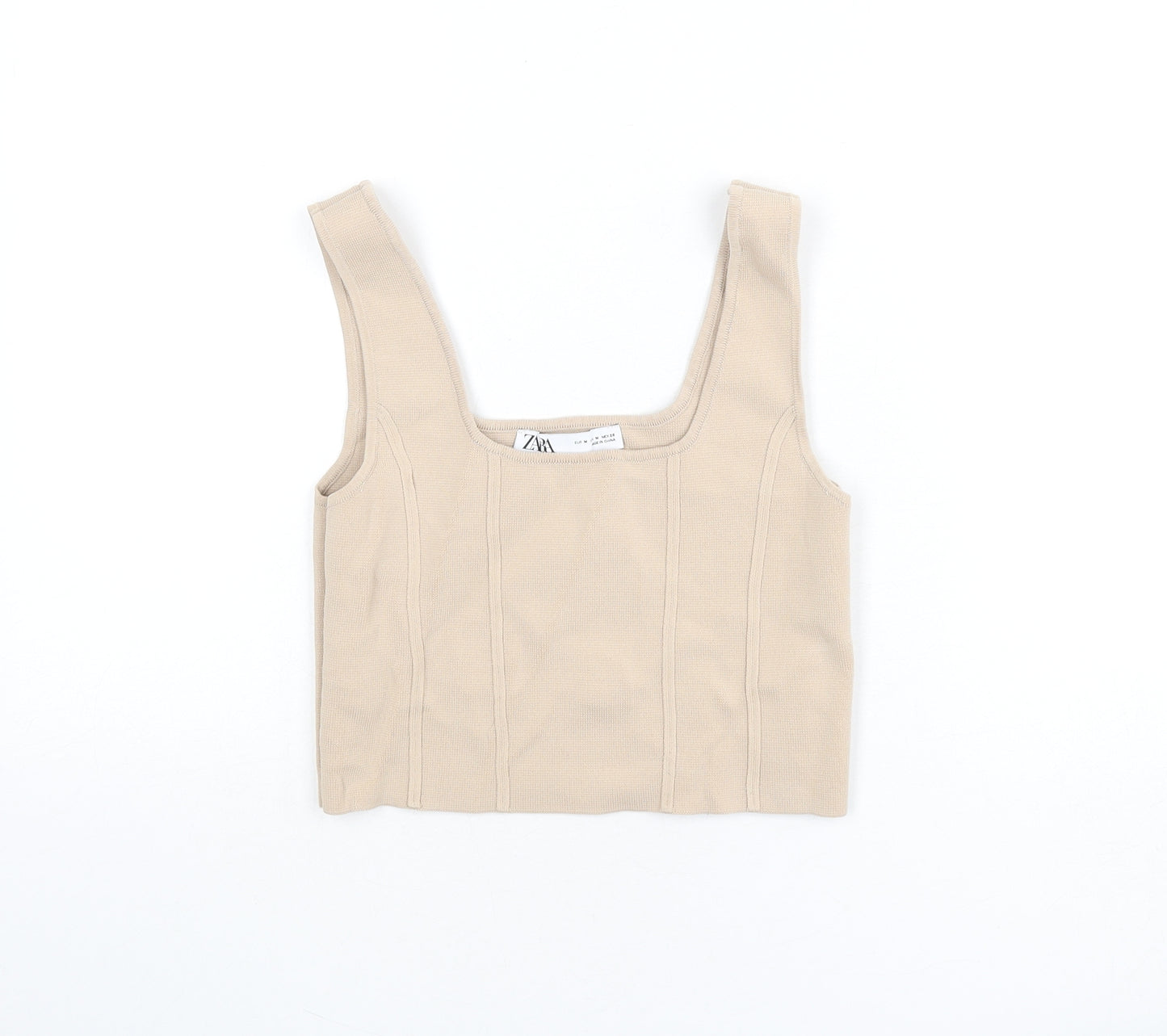Zara Womens Beige Viscose Cropped Tank Size M Square Neck