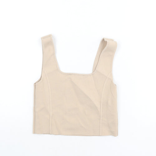 Zara Womens Beige Viscose Cropped Tank Size M Square Neck