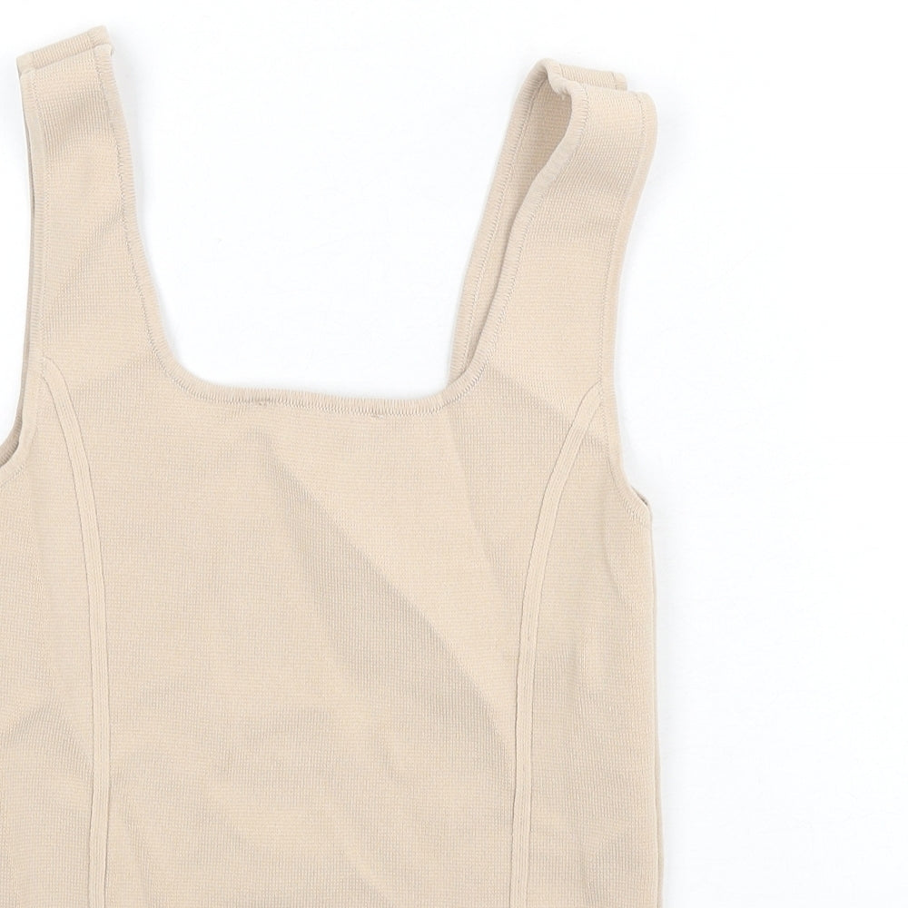 Zara Womens Beige Viscose Cropped Tank Size M Square Neck