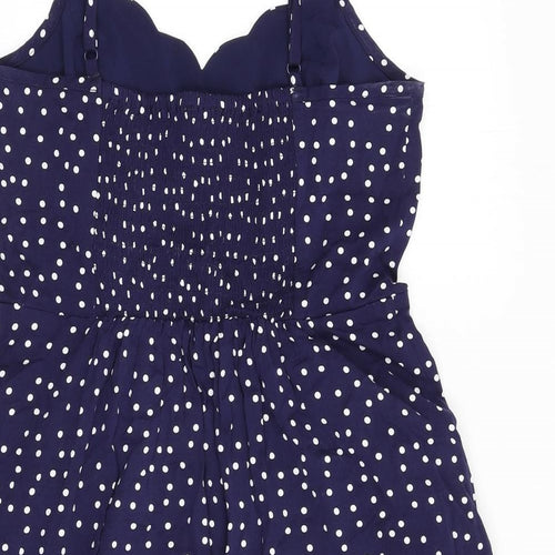 &et Womens Blue Polka Dot Viscose A-Line Size M V-Neck Pullover - Scalloped Neck