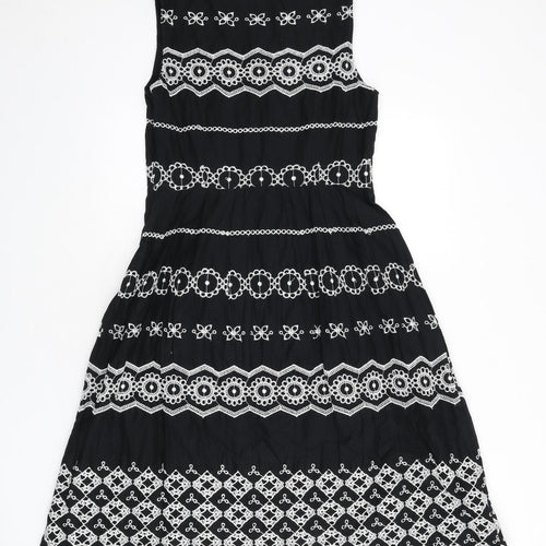 RJR.John Rocha Womens Black Geometric Cotton A-Line Size 12 Round Neck Zip - Embroidered Detail