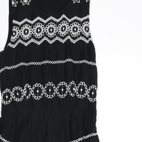 RJR.John Rocha Womens Black Geometric Cotton A-Line Size 12 Round Neck Zip - Embroidered Detail
