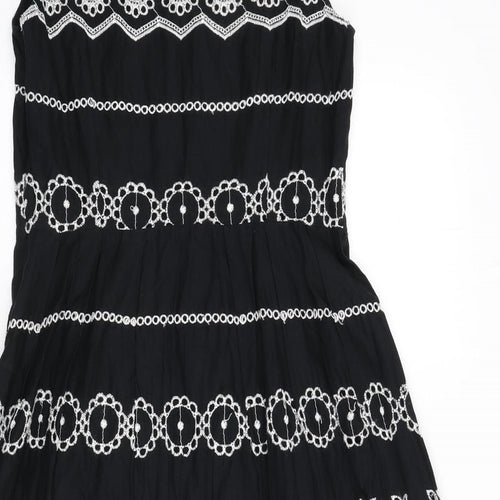 RJR.John Rocha Womens Black Geometric Cotton A-Line Size 12 Round Neck Zip - Embroidered Detail