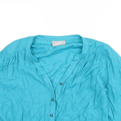 Wallis Womens Blue Viscose Basic Button-Up Size S V-Neck - Tie Front