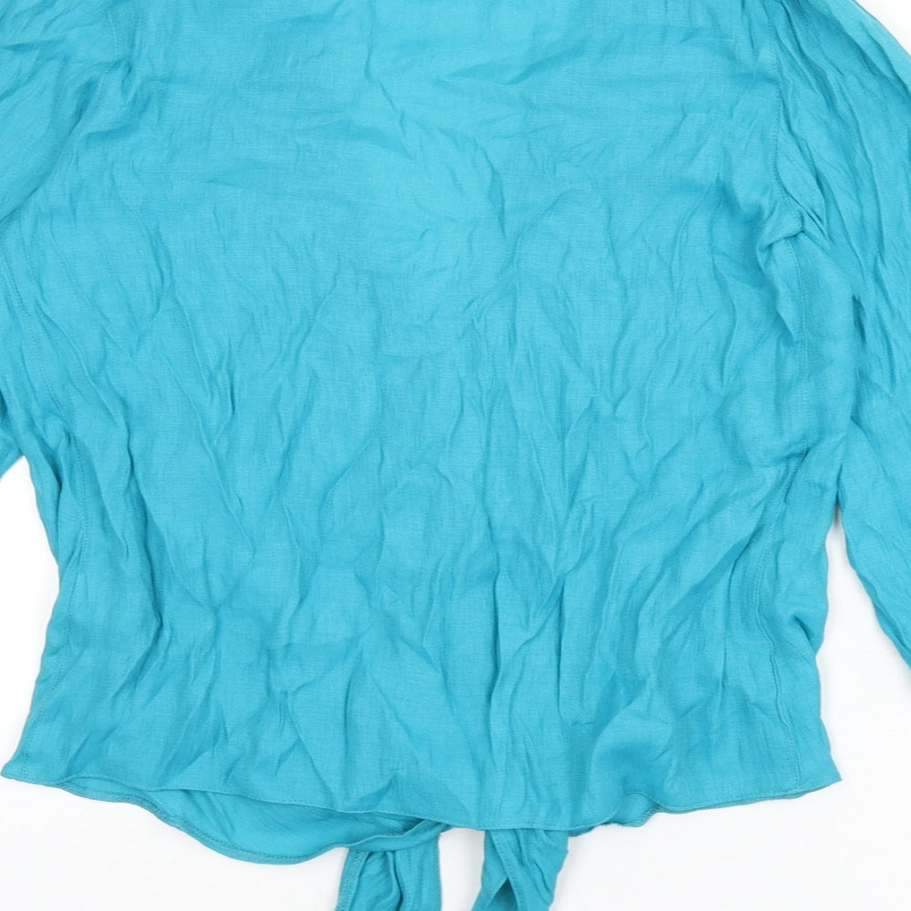 Wallis Womens Blue Viscose Basic Button-Up Size S V-Neck - Tie Front