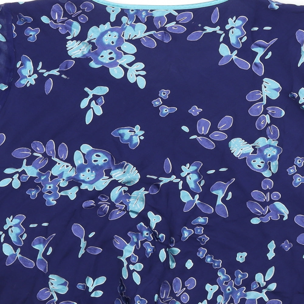 Jacques Vert Womens Blue Floral Silk Basic Blouse Size 20 Scoop Neck - Bow