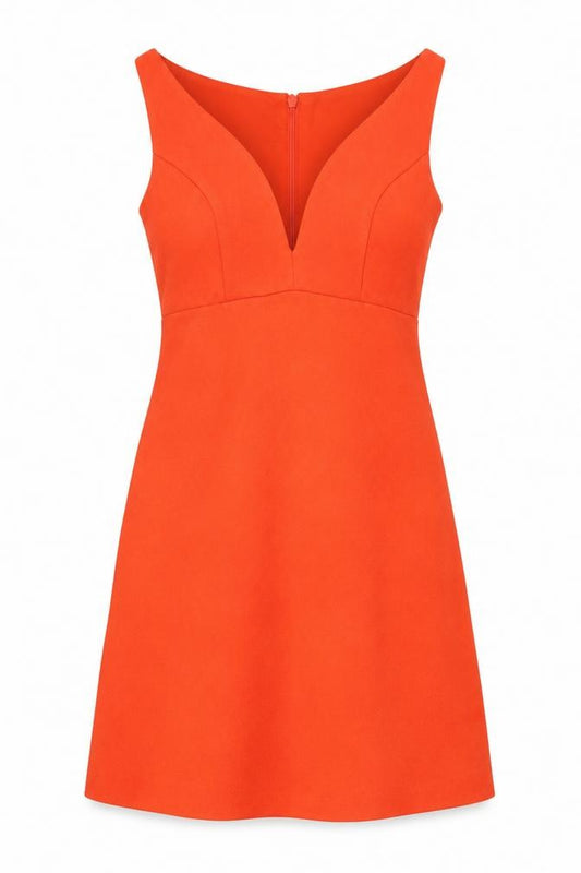 Front view of ASOS women’s orange polyester a-line, size UK 10, sweetheart zip