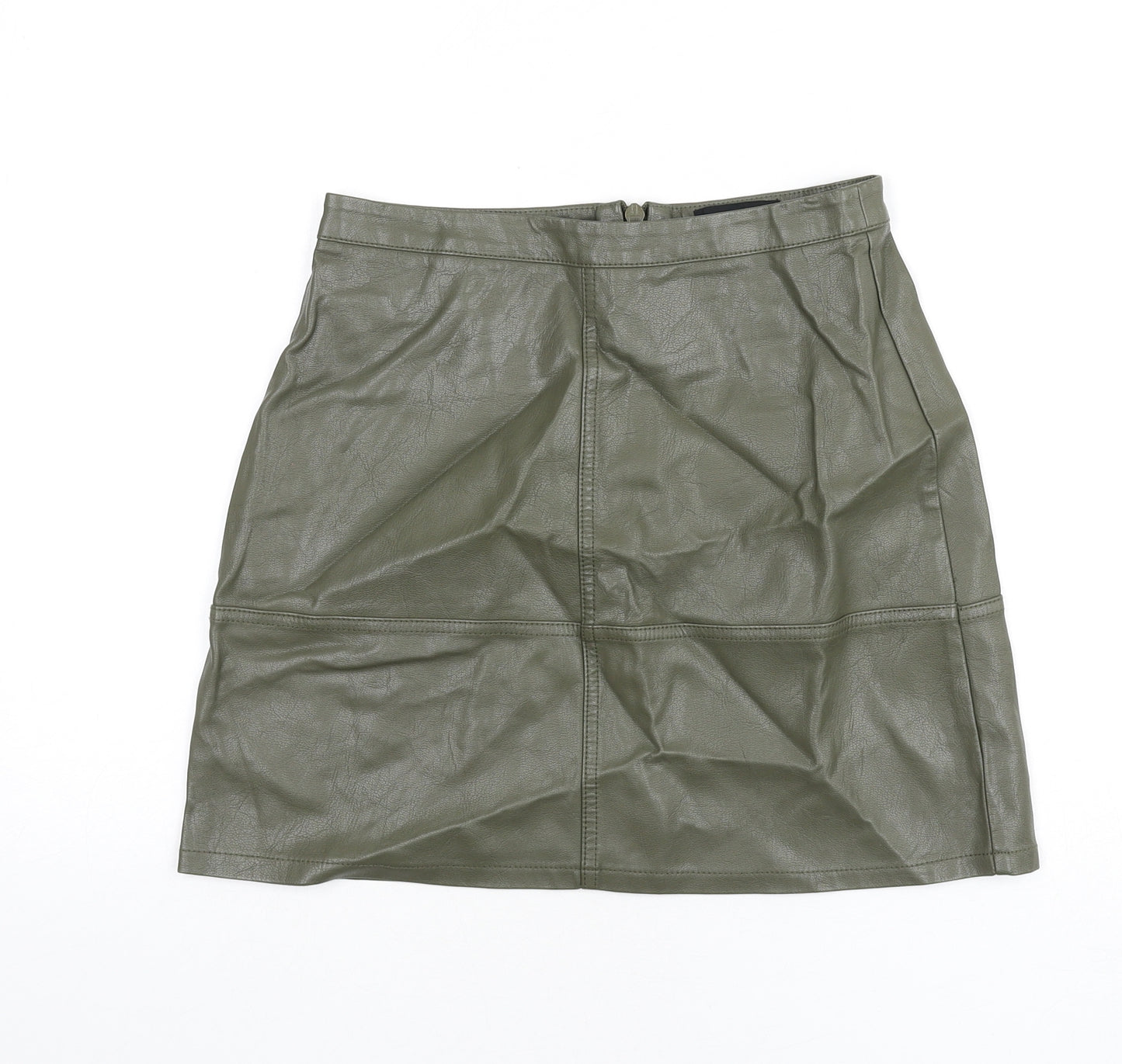 New Look Womens Green Polyurethane A-Line Skirt Size 8 Zip - Faux Leather