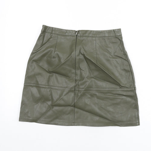 New Look Womens Green Polyurethane A-Line Skirt Size 8 Zip - Faux Leather