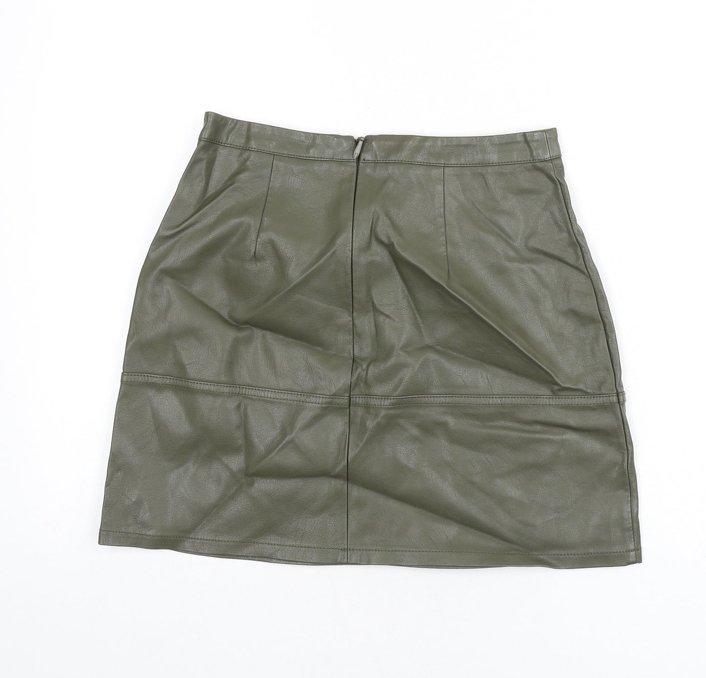 New Look Womens Green Polyurethane A-Line Skirt Size 8 Zip - Faux Leather