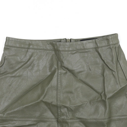 New Look Womens Green Polyurethane A-Line Skirt Size 8 Zip - Faux Leather