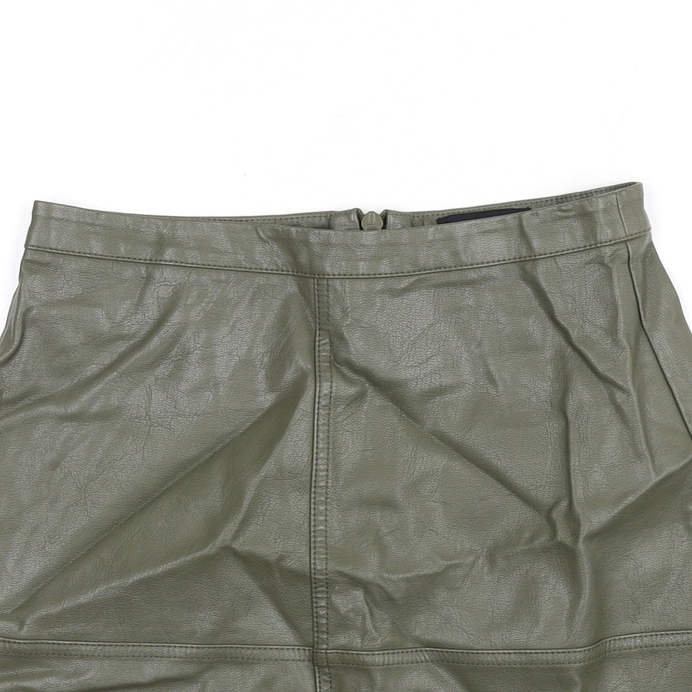 New Look Womens Green Polyurethane A-Line Skirt Size 8 Zip - Faux Leather