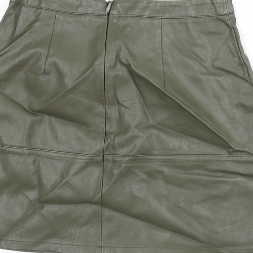 New Look Womens Green Polyurethane A-Line Skirt Size 8 Zip - Faux Leather