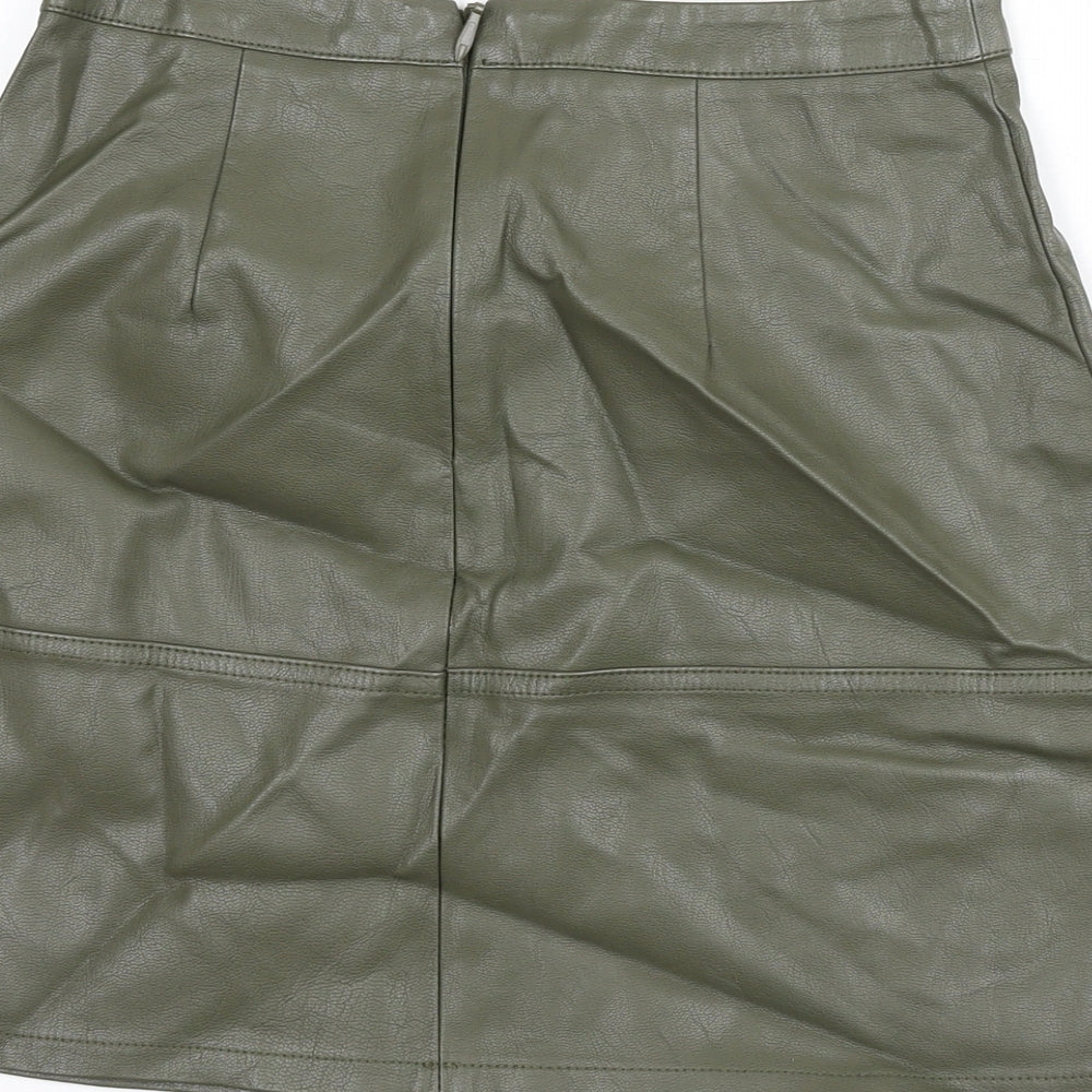 New Look Womens Green Polyurethane A-Line Skirt Size 8 Zip - Faux Leather