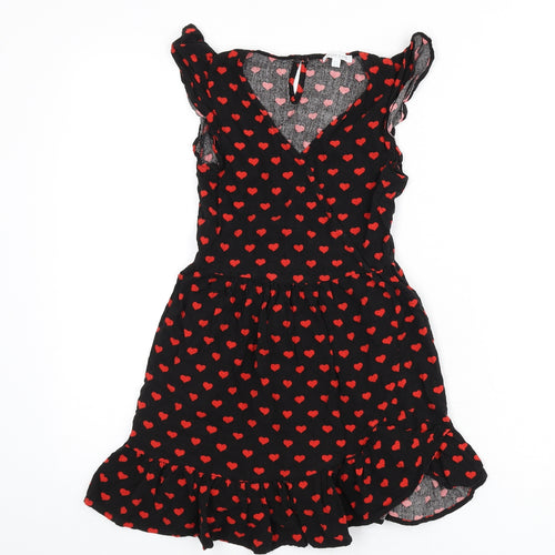 Blue Zoo Girls Black Geometric Vinyl Fit & Flare Size 8-9 Years V-Neck Pullover - Heart Print