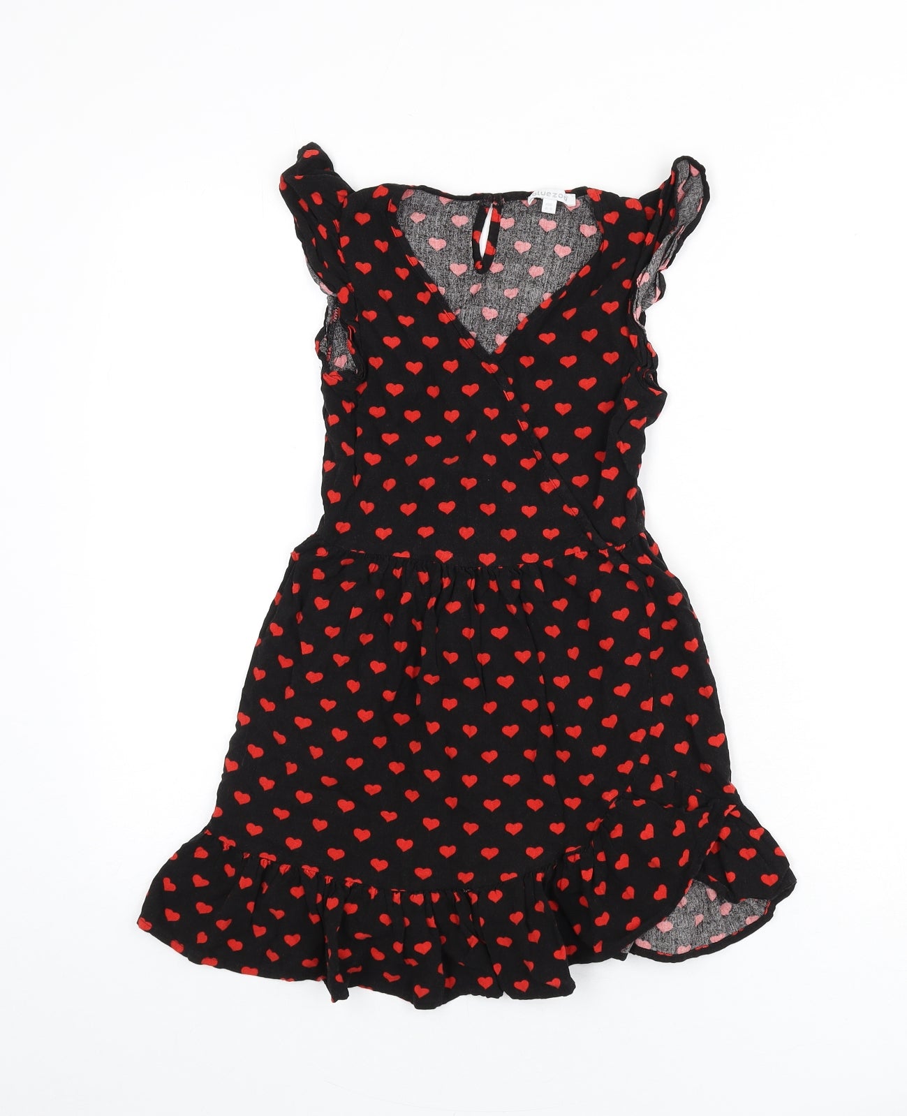 Blue Zoo Girls Black Geometric Vinyl Fit & Flare Size 8-9 Years V-Neck Pullover - Heart Print