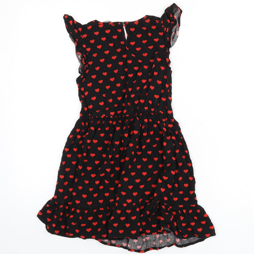 Blue Zoo Girls Black Geometric Vinyl Fit & Flare Size 8-9 Years V-Neck Pullover - Heart Print
