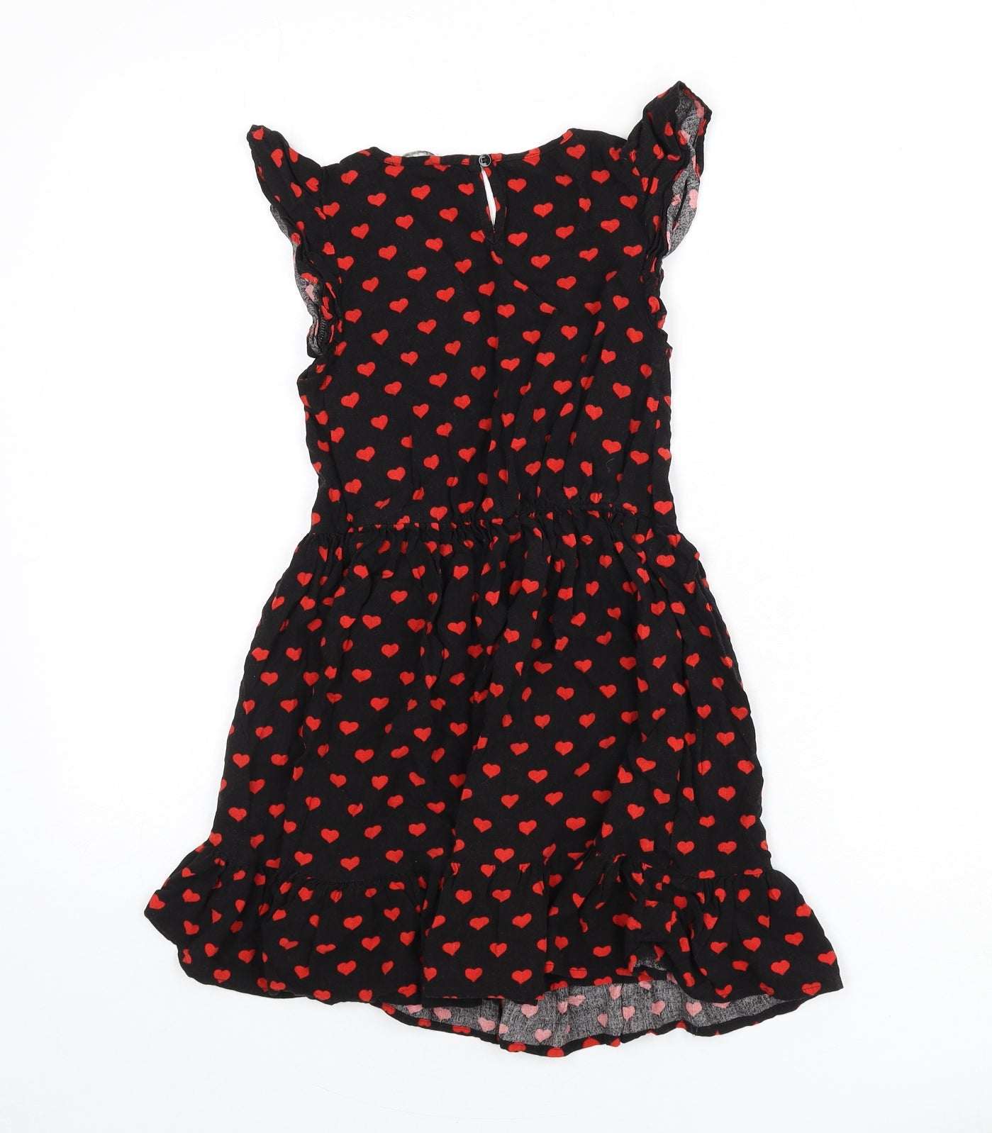 Blue Zoo Girls Black Geometric Vinyl Fit & Flare Size 8-9 Years V-Neck Pullover - Heart Print