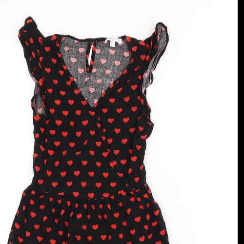 Blue Zoo Girls Black Geometric Vinyl Fit & Flare Size 8-9 Years V-Neck Pullover - Heart Print