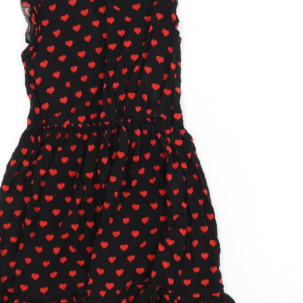 Blue Zoo Girls Black Geometric Vinyl Fit & Flare Size 8-9 Years V-Neck Pullover - Heart Print