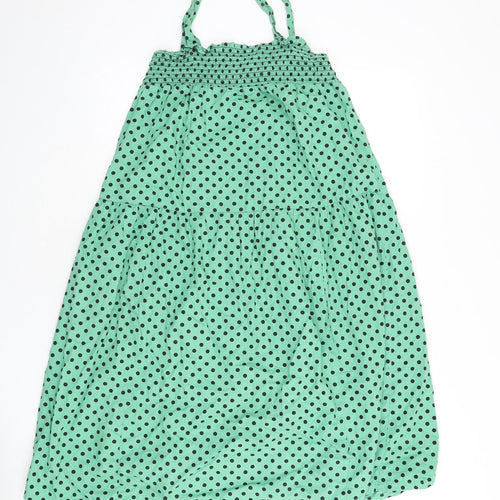 ASOS Womens Green Polka Dot 100% Cotton A-Line Size 10 Square Neck Pullover - Shirred Bust