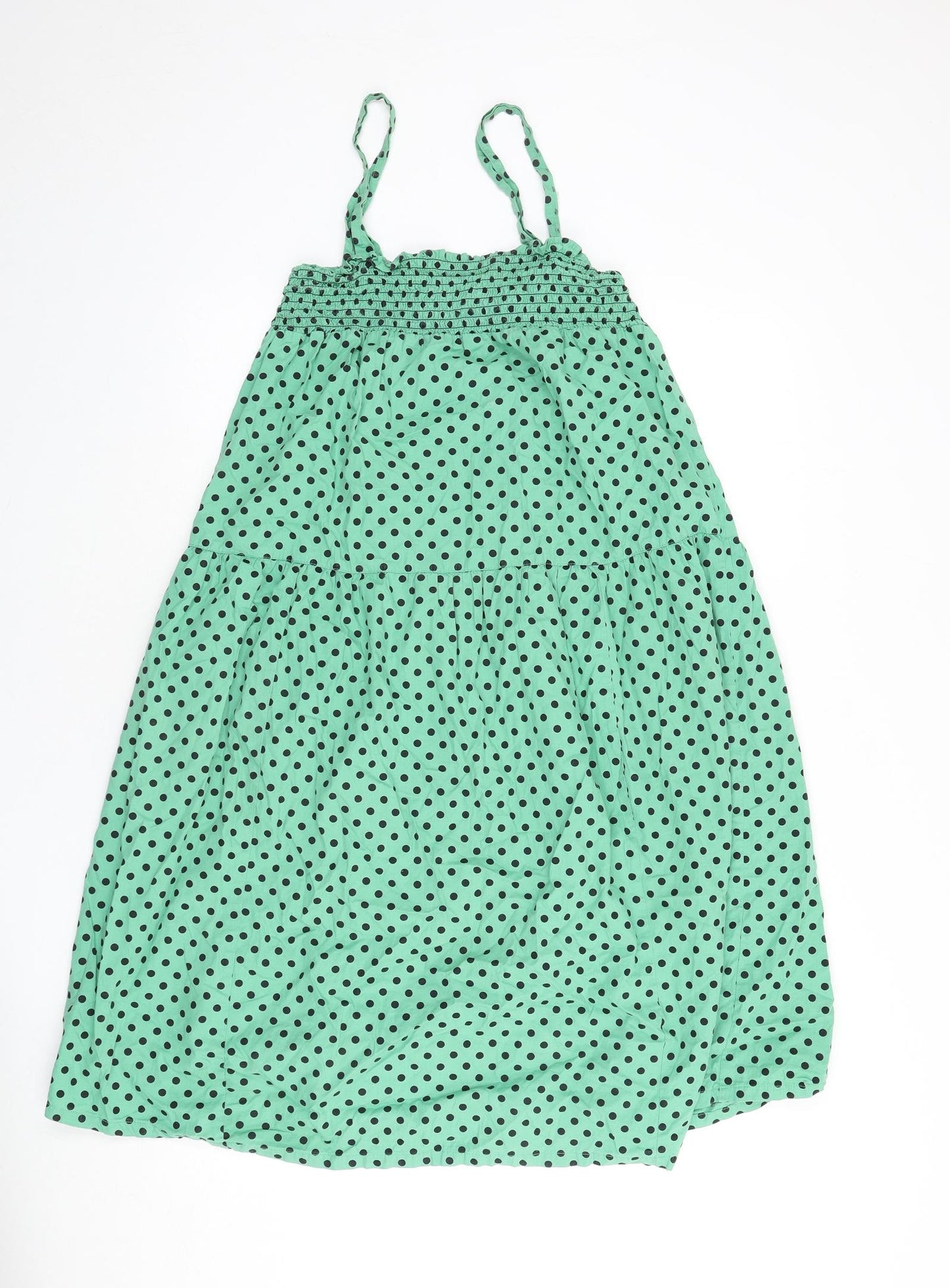 ASOS Womens Green Polka Dot 100% Cotton A-Line Size 10 Square Neck Pullover - Shirred Bust