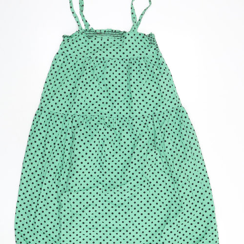 ASOS Womens Green Polka Dot 100% Cotton A-Line Size 10 Square Neck Pullover - Shirred Bust
