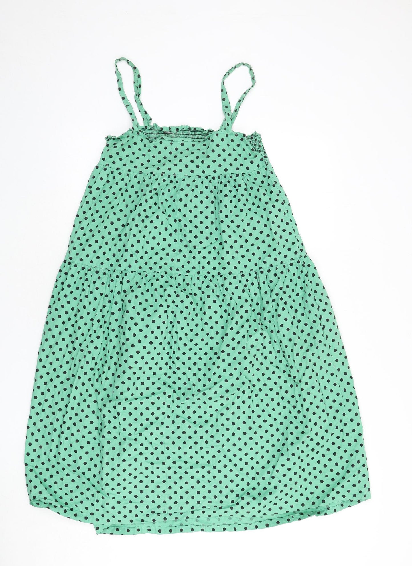 ASOS Womens Green Polka Dot 100% Cotton A-Line Size 10 Square Neck Pullover - Shirred Bust