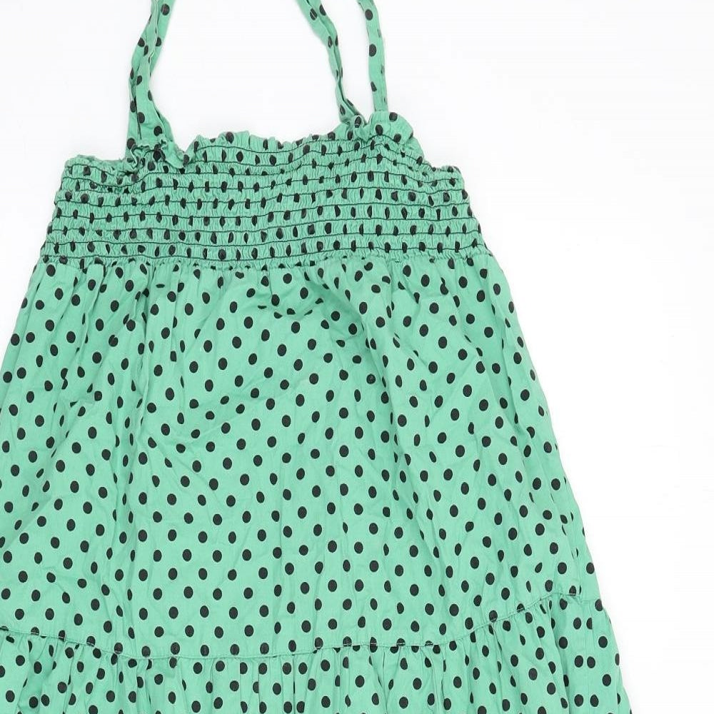 ASOS Womens Green Polka Dot 100% Cotton A-Line Size 10 Square Neck Pullover - Shirred Bust