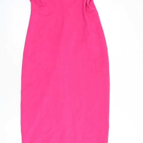 Zara Womens Pink Polyester Pencil Dress Size L Off the Shoulder Zip - Bardot
