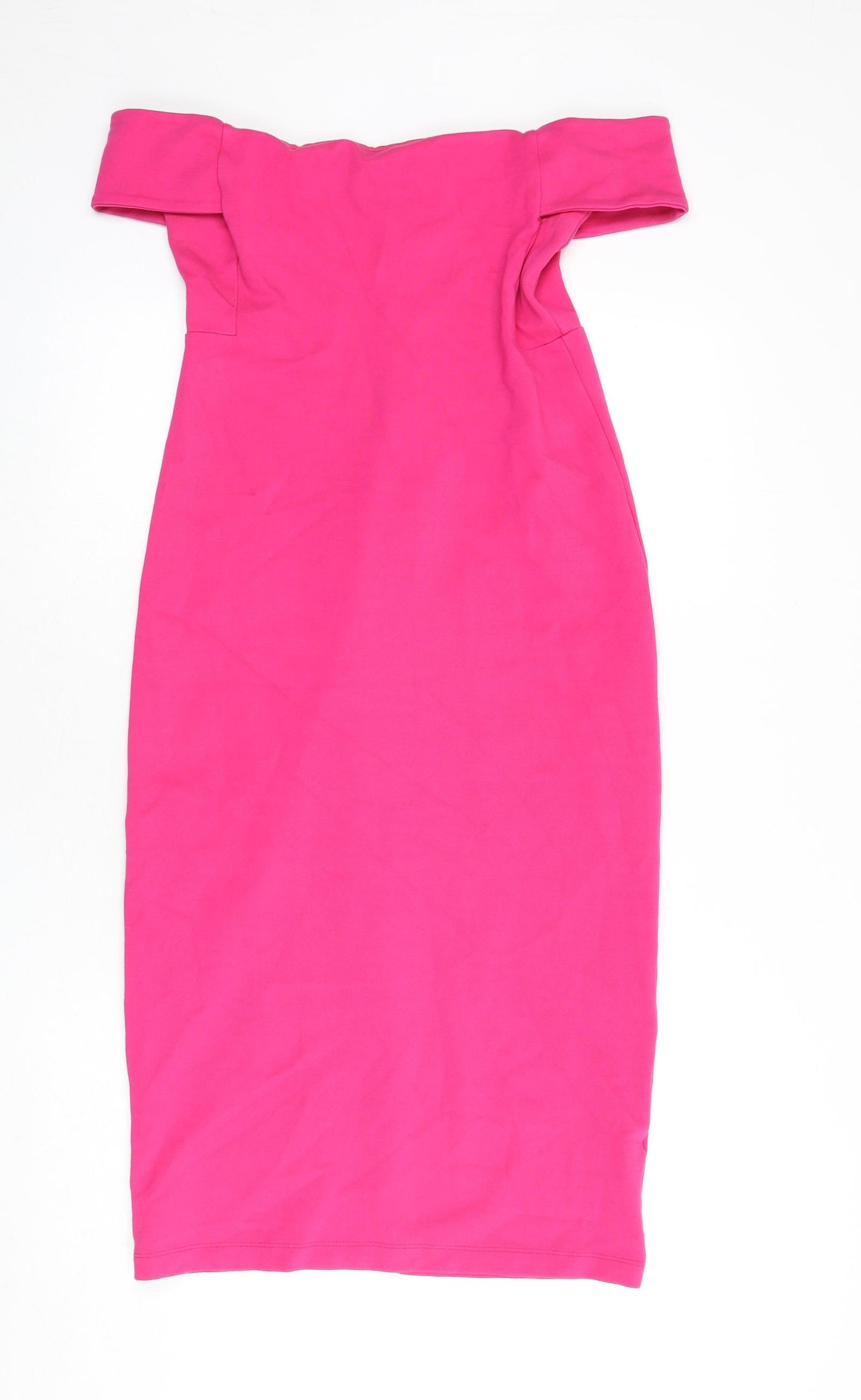 Zara Womens Pink Polyester Pencil Dress Size L Off the Shoulder Zip - Bardot
