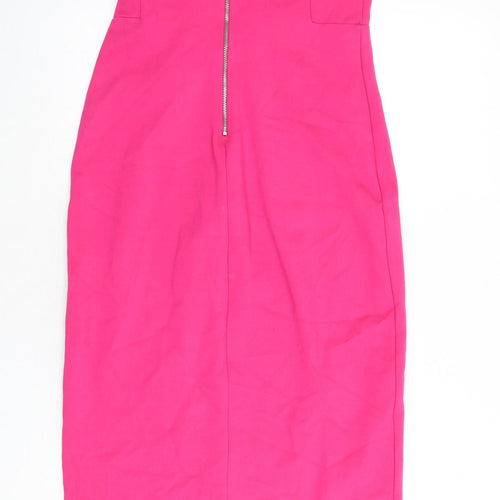 Zara Womens Pink Polyester Pencil Dress Size L Off the Shoulder Zip - Bardot