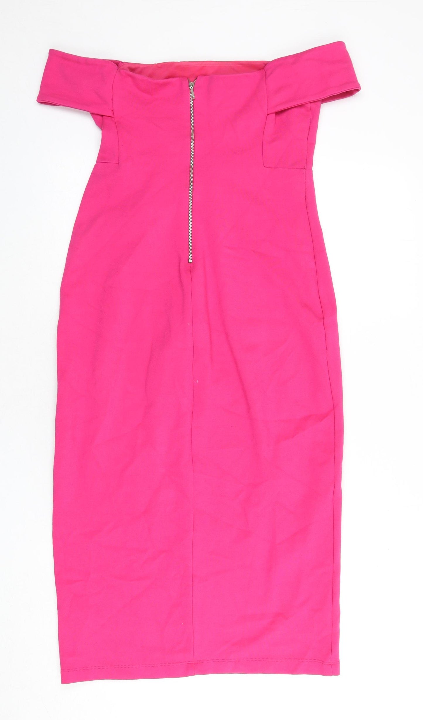 Zara Womens Pink Polyester Pencil Dress Size L Off the Shoulder Zip - Bardot