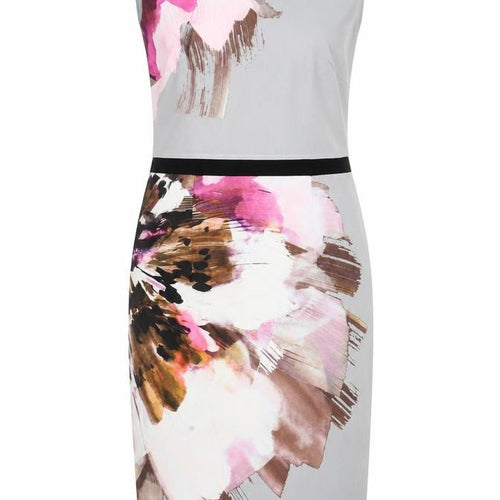 Little Mistress Womens Grey Polyester Pencil Dress Size 10 Round Neck Zip - Graphic Flower Detailing