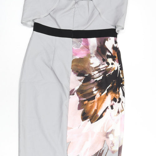 Little Mistress Womens Grey Polyester Pencil Dress Size 10 Round Neck Zip - Graphic Flower Detailing