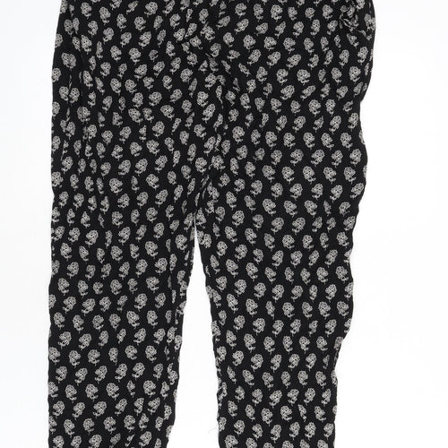 M&Co Womens Black Floral Viscose Trousers Size 10 L26 in Regular