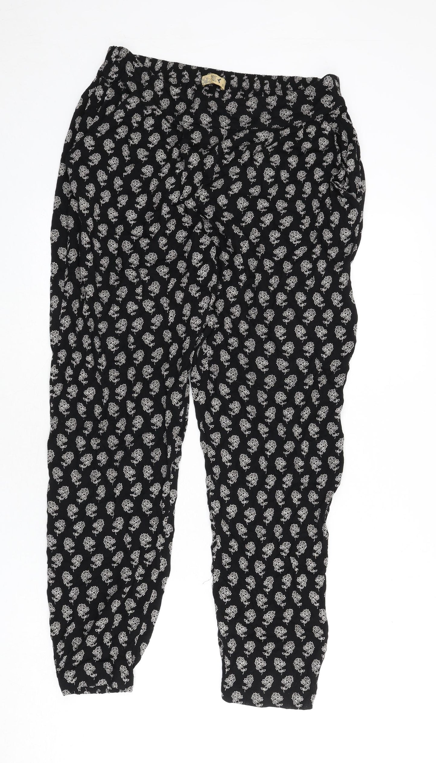 M&Co Womens Black Floral Viscose Trousers Size 10 L26 in Regular