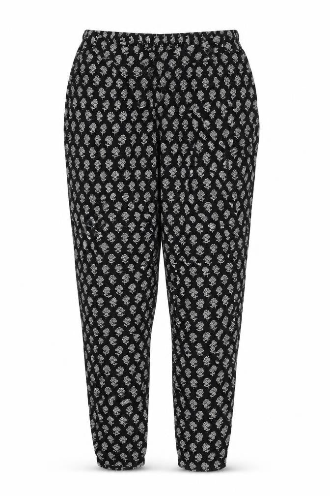 M&Co Womens Black Floral Viscose Trousers Size 10 L26 in Regular
