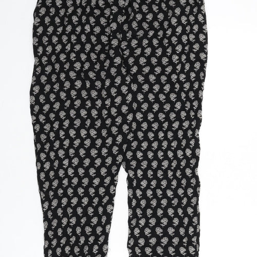M&Co Womens Black Floral Viscose Trousers Size 10 L26 in Regular