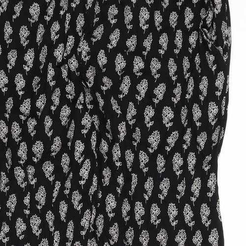M&Co Womens Black Floral Viscose Trousers Size 10 L26 in Regular