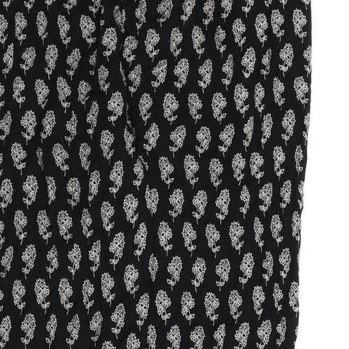 M&Co Womens Black Floral Viscose Trousers Size 10 L26 in Regular