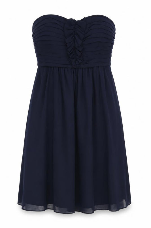 Front view of Debut women’s blue polyester fit & flare, size UK 16, off the shoulder zip