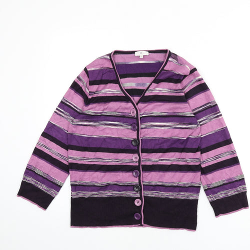 CC Womens Purple V-Neck Striped Viscose Cardigan Jumper Size M