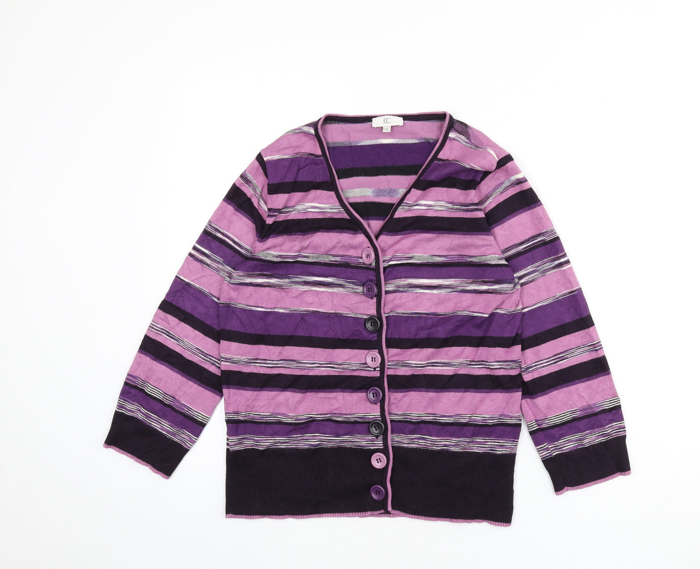 CC Womens Purple V-Neck Striped Viscose Cardigan Jumper Size M